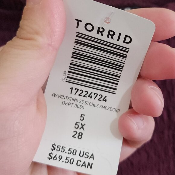 Torrid Stretch Challis Smocked Puff Sleeve Crop Top Burgundy Plus Size 5X NEW - Picture 12 of 13